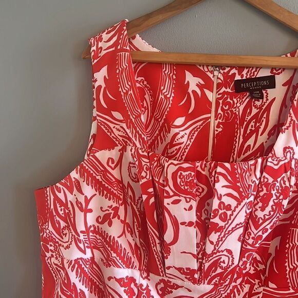 Women’s size 24W is sleeveless red and white spring summer midi dress - Picture 4 of 12